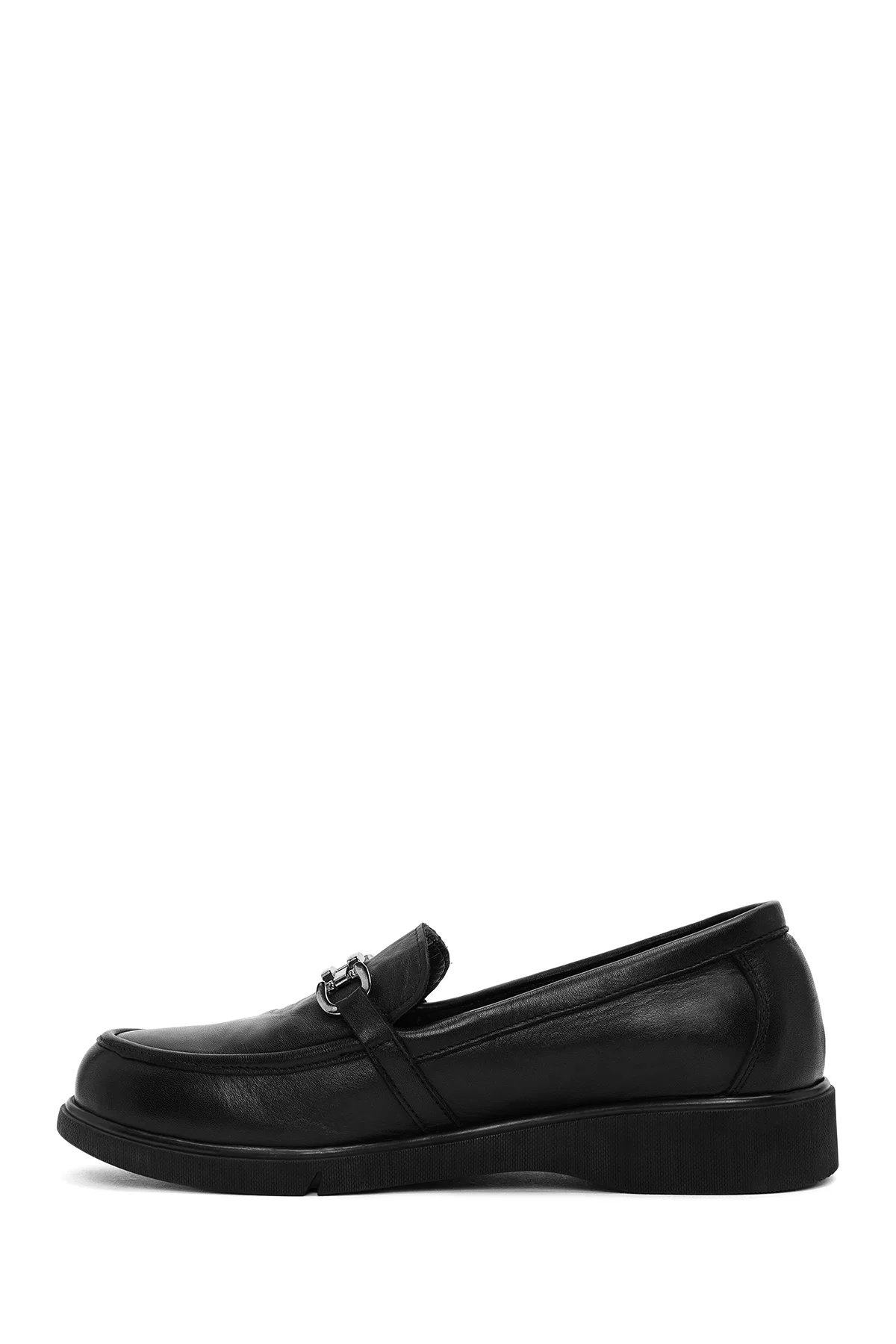 Kadın Siyah Tokalı Deri Comfort Loafer - Image 2
