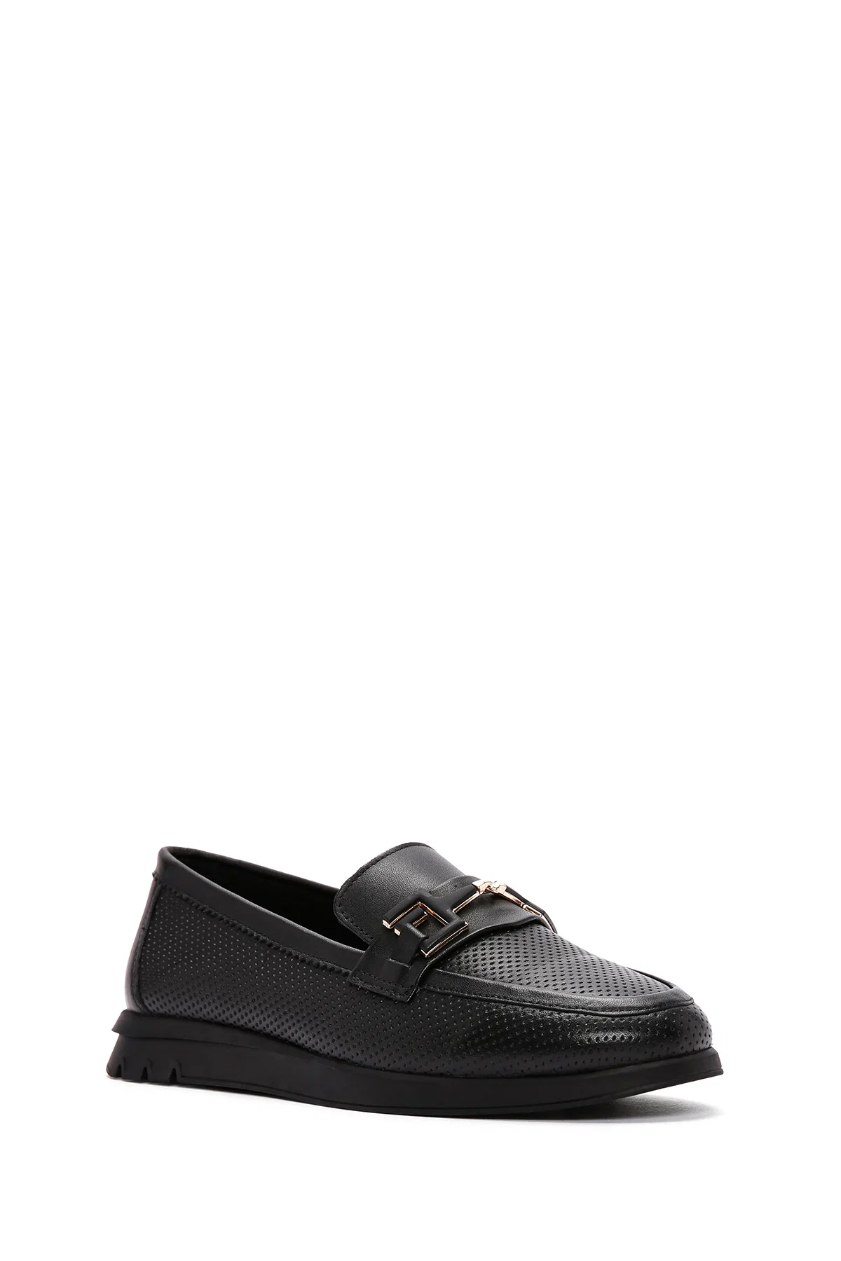 Kadın Siyah Tokalı Deri Comfort Loafer - Image 5