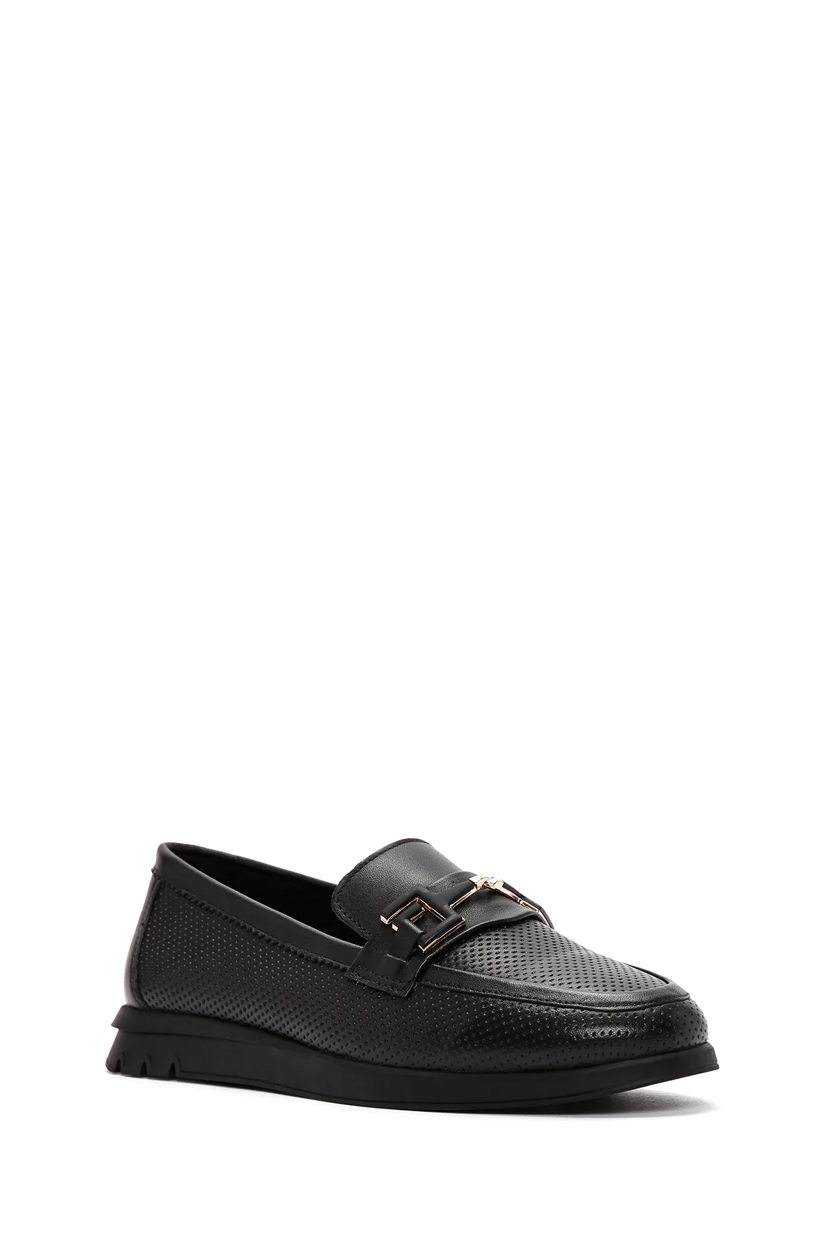 Kadın Siyah Tokalı Deri Comfort Loafer - Image 6
