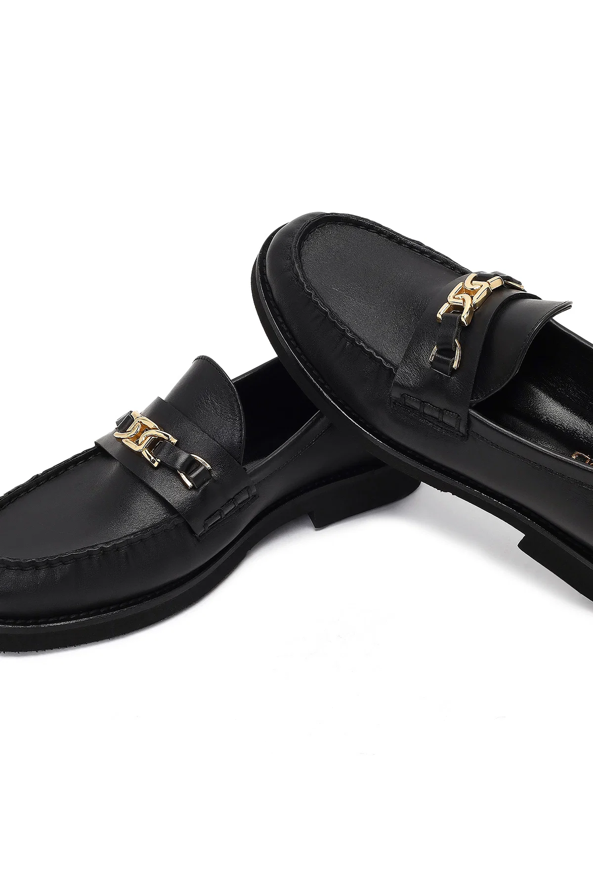 Kadın Siyah Tokalı Deri Loafer - Image 10