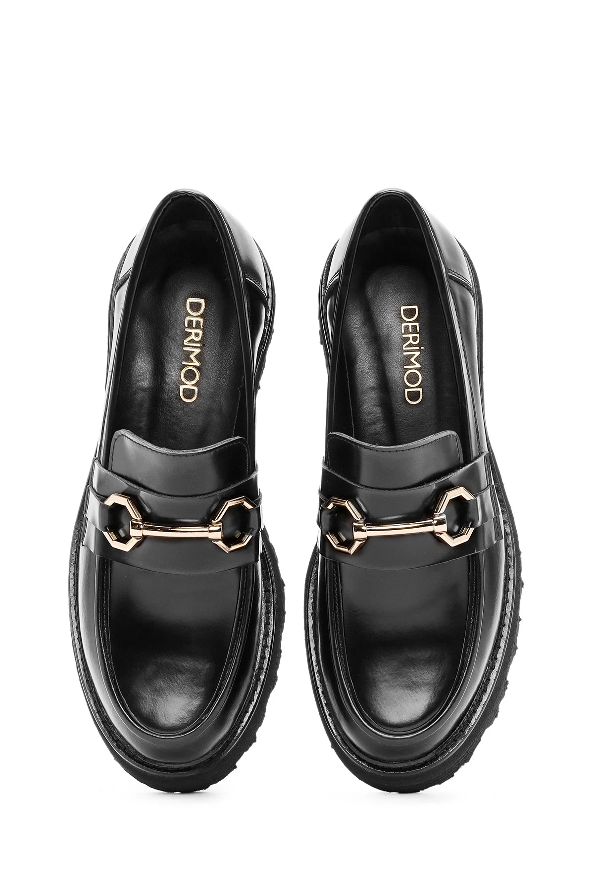 Kadın Siyah Tokalı Deri Maskülen Loafer - Image 7