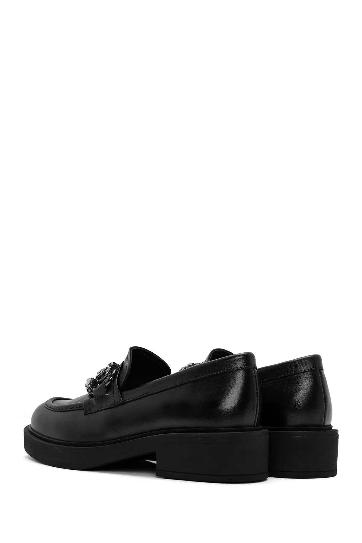 Kadın Siyah Tokalı Deri Maskülen Loafer - Image 5