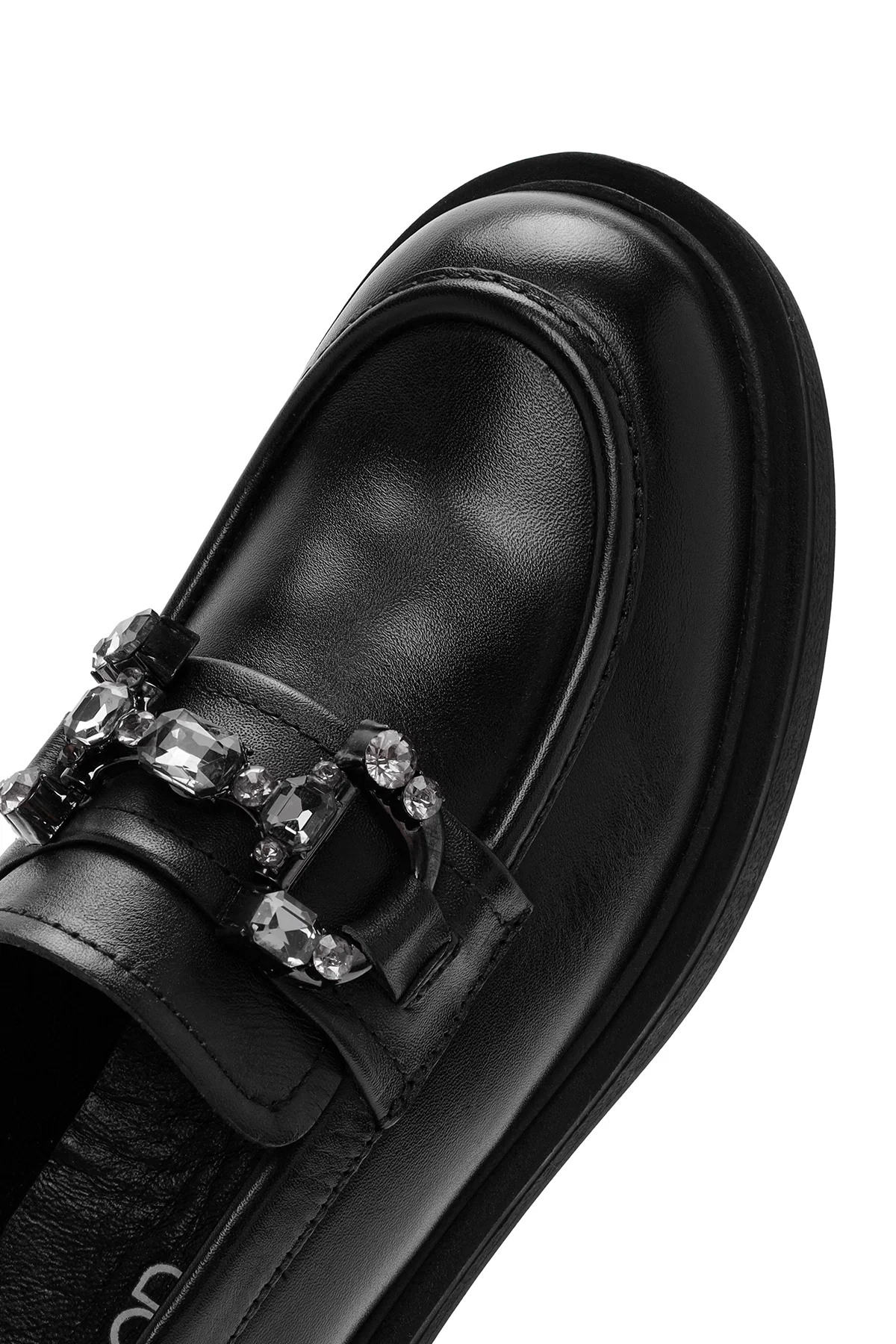 Kadın Siyah Tokalı Deri Maskülen Loafer - Image 9