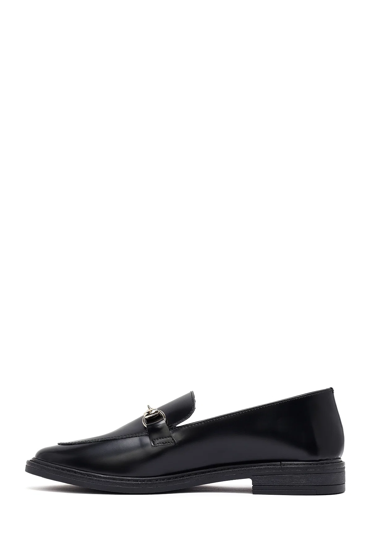 Kadın Siyah Tokalı Deri Maskülen Loafer - Image 2