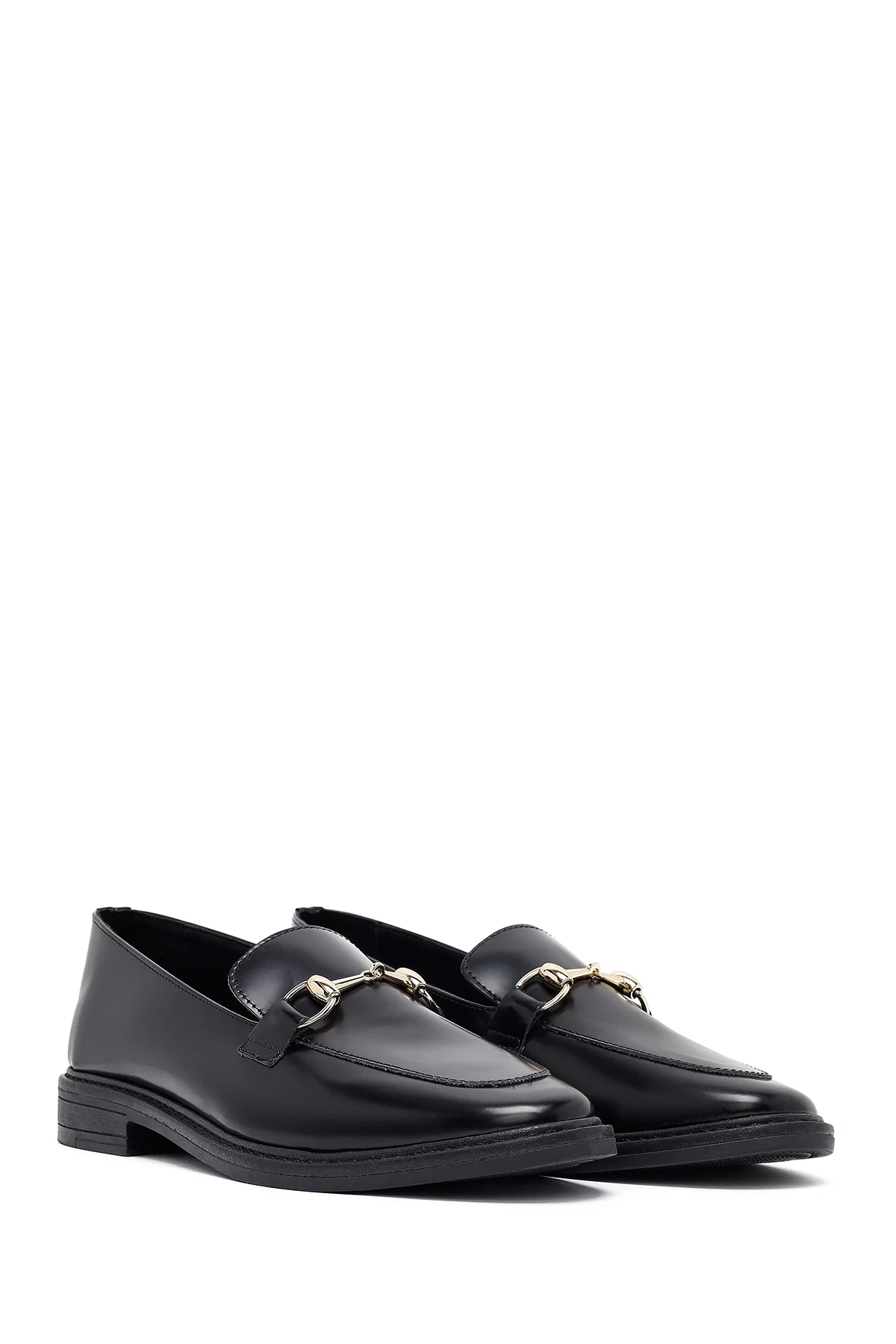Kadın Siyah Tokalı Deri Maskülen Loafer - Image 3