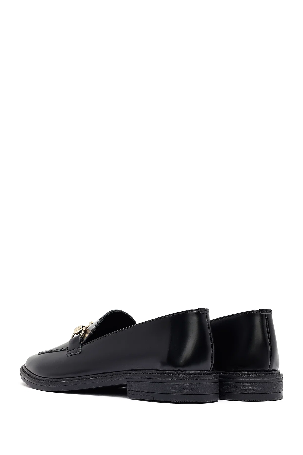 Kadın Siyah Tokalı Deri Maskülen Loafer - Image 5