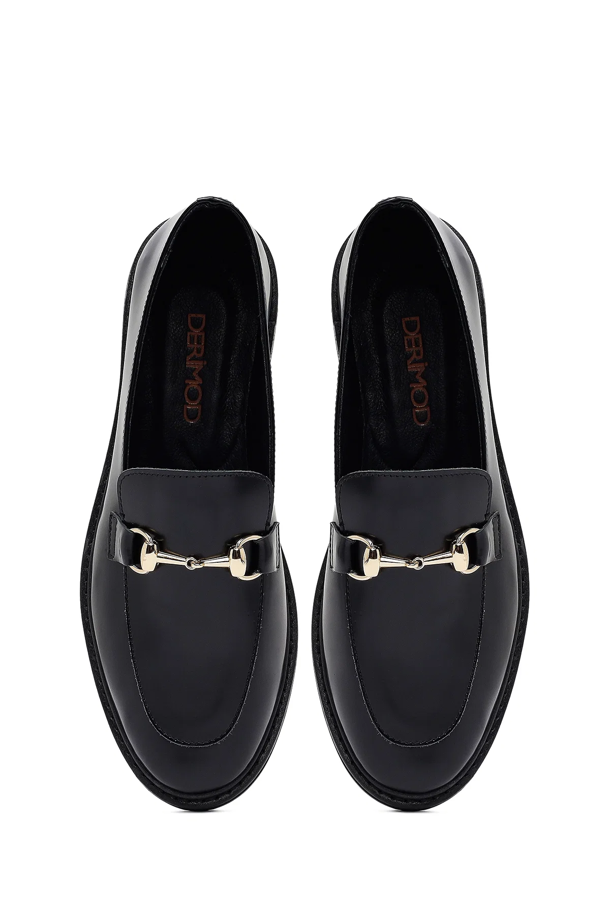 Kadın Siyah Tokalı Deri Maskülen Loafer - Image 7