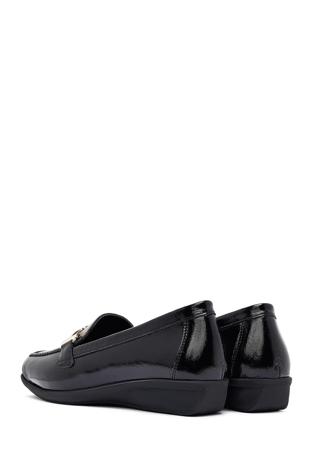 Kadın Siyah Tokalı Deri Maskülen Loafer - Image 5