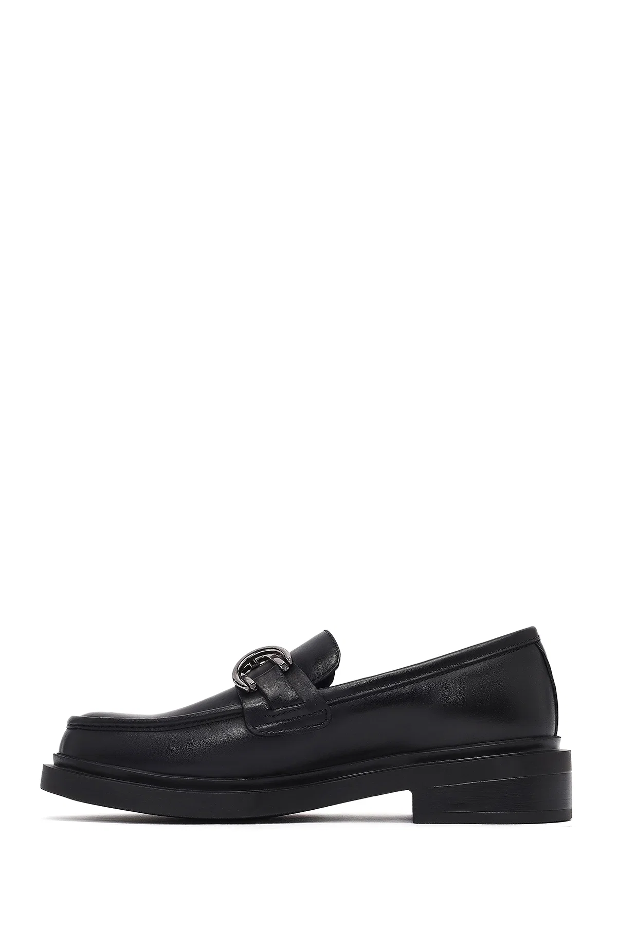 Kadın Siyah Tokalı Deri Maskülen Loafer - Image 2