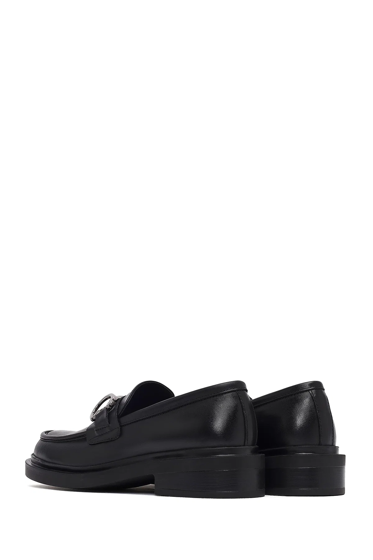Kadın Siyah Tokalı Deri Maskülen Loafer - Image 5