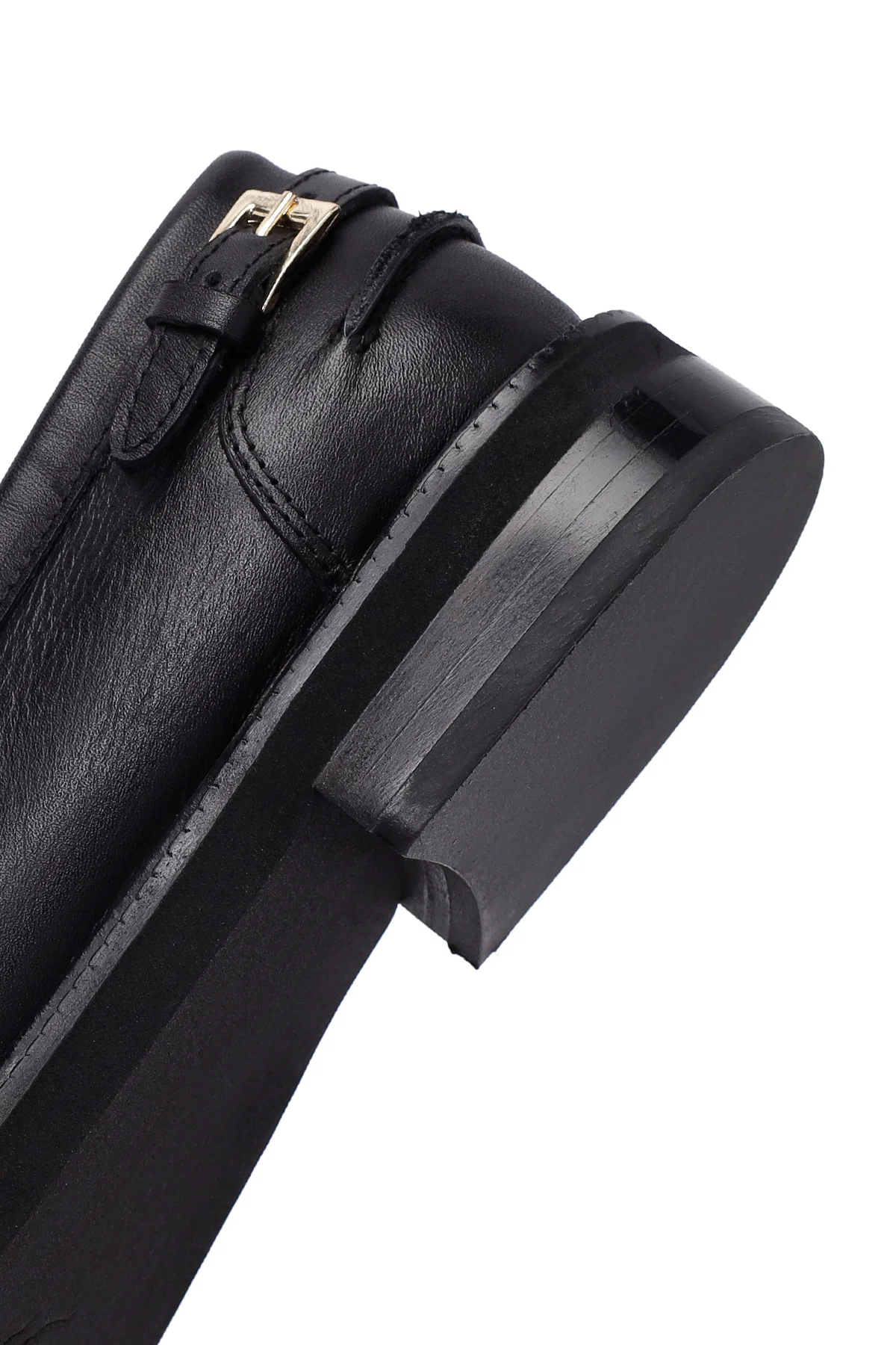 Kadın Siyah Tokalı Deri Maskülen Loafer - Image 10