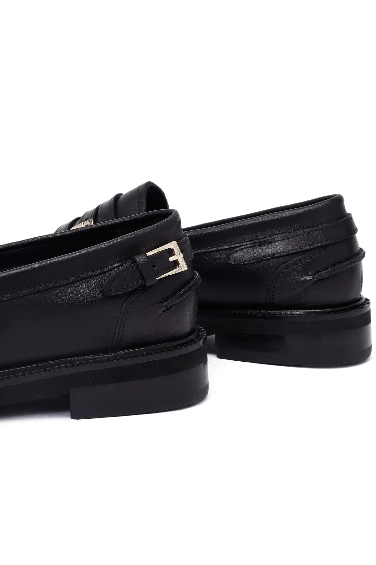 Kadın Siyah Tokalı Deri Maskülen Loafer - Image 11