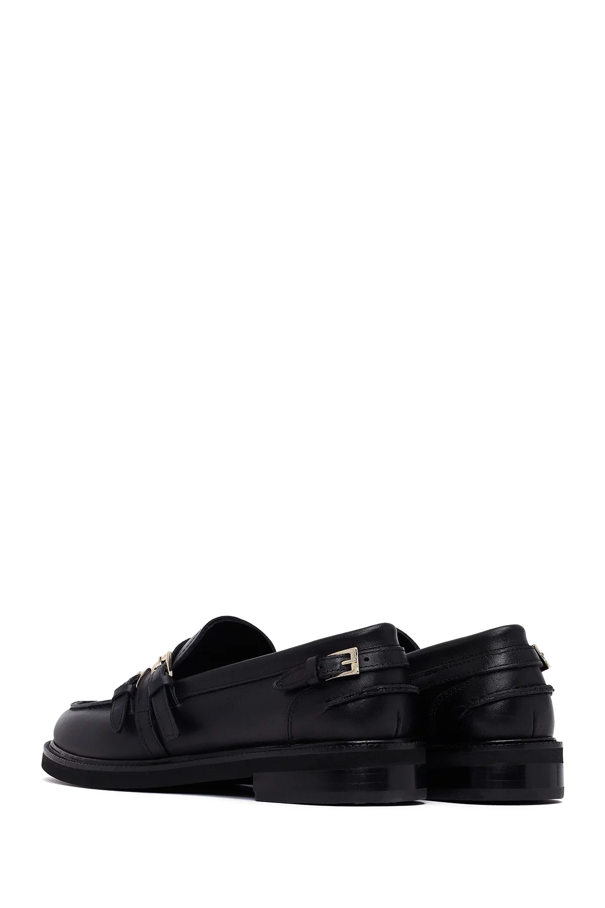 Kadın Siyah Tokalı Deri Maskülen Loafer - Image 7