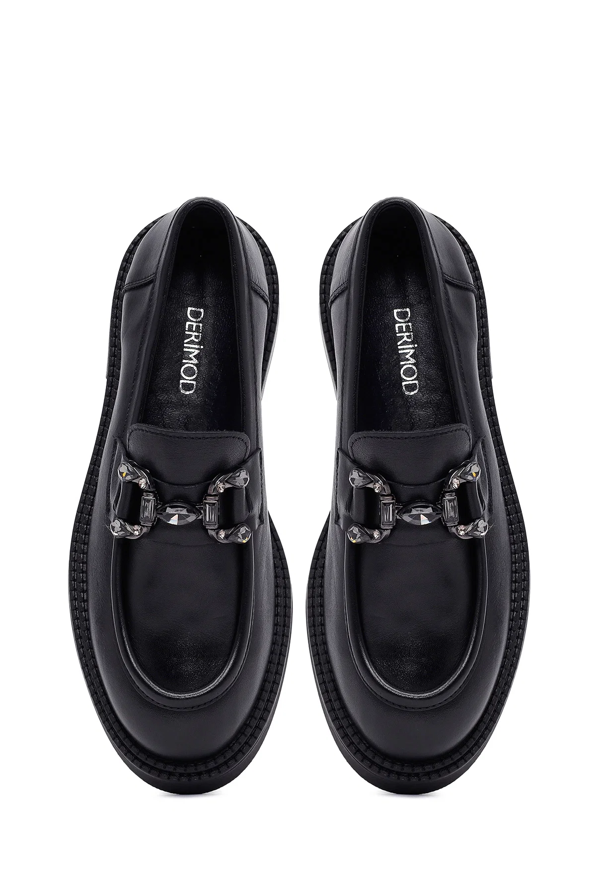 Kadın Siyah Tokalı Deri Maskülen Loafer - Image 7
