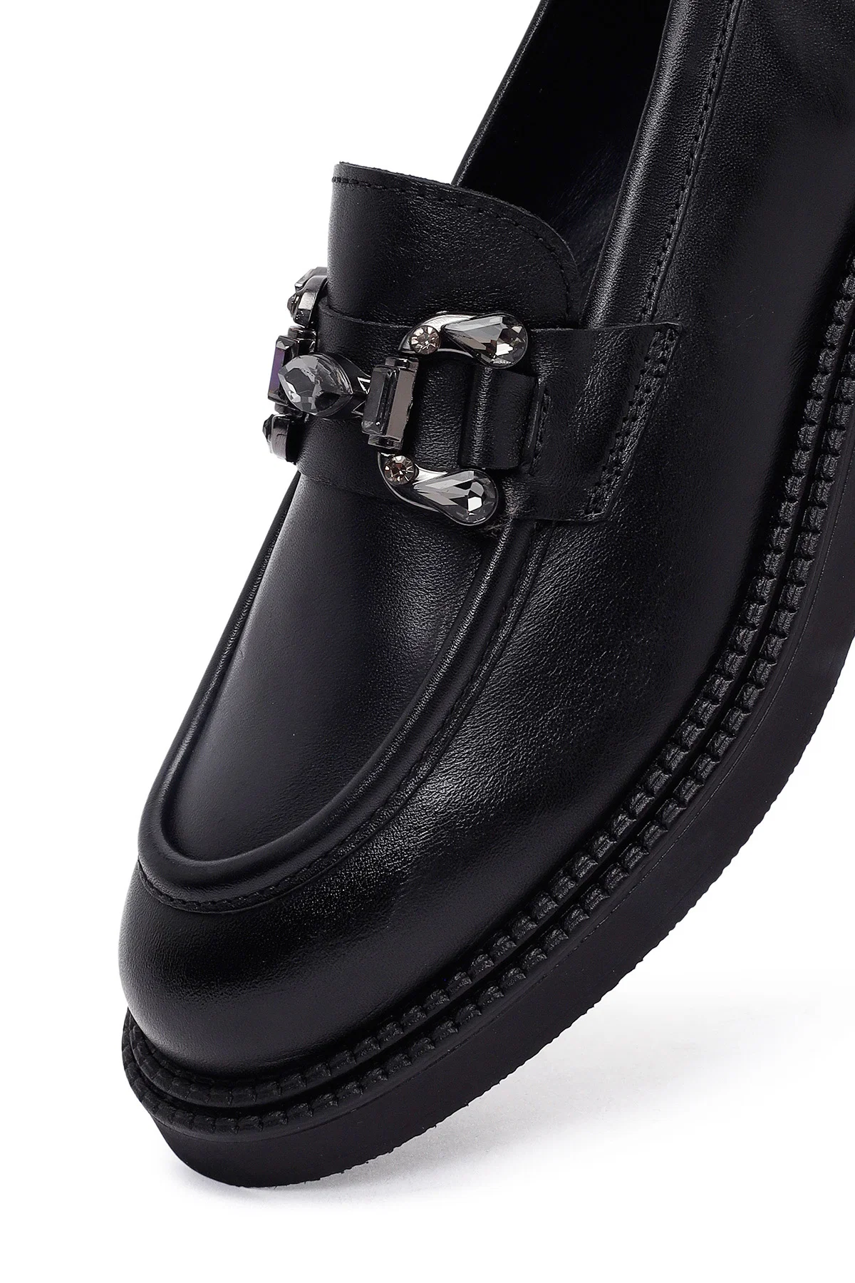 Kadın Siyah Tokalı Deri Maskülen Loafer - Image 9