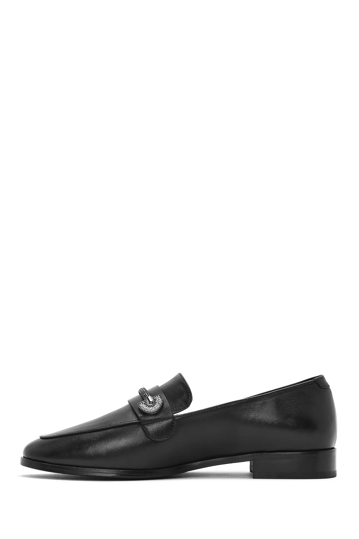 Kadın Siyah Tokalı Deri Maskülen Loafer - Image 2