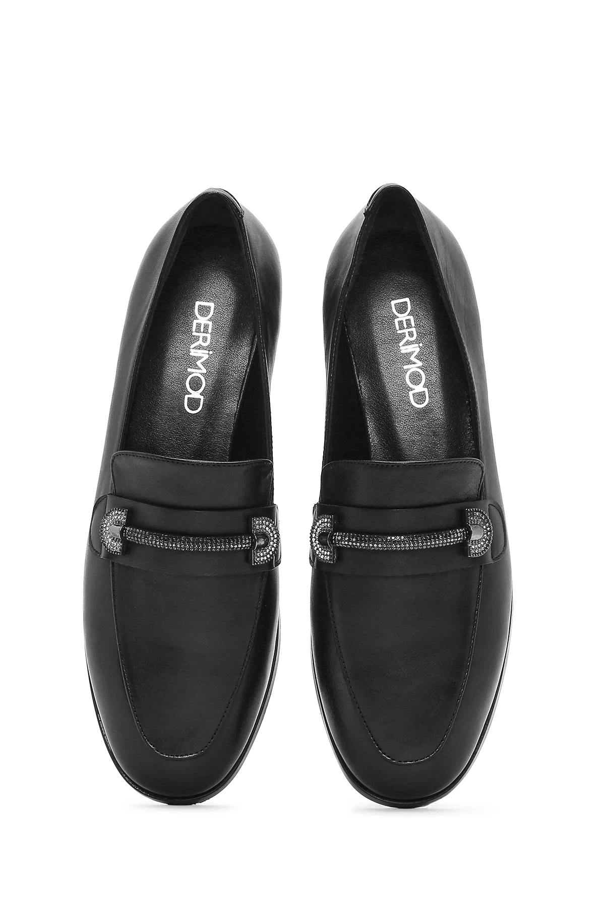 Kadın Siyah Tokalı Deri Maskülen Loafer - Image 7