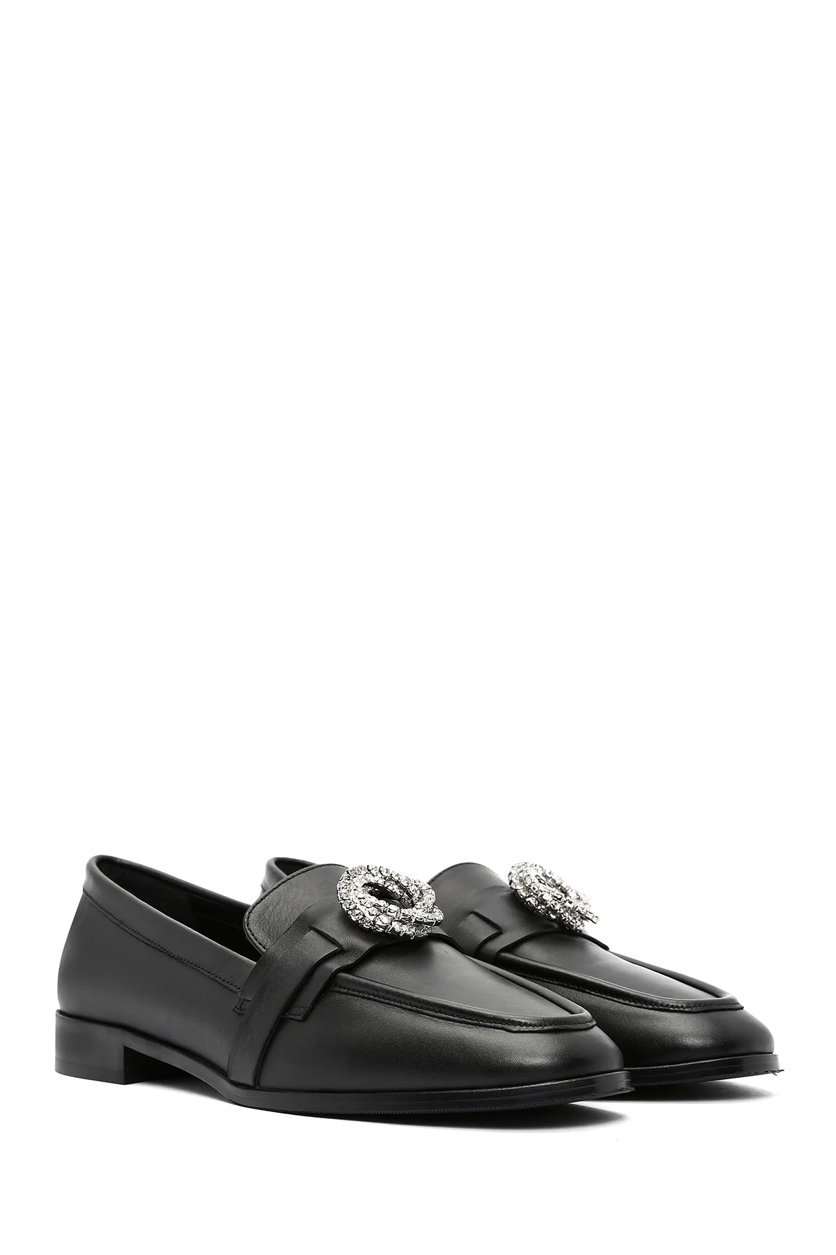 Kadın Siyah Tokalı Deri Maskülen Loafer - Image 3