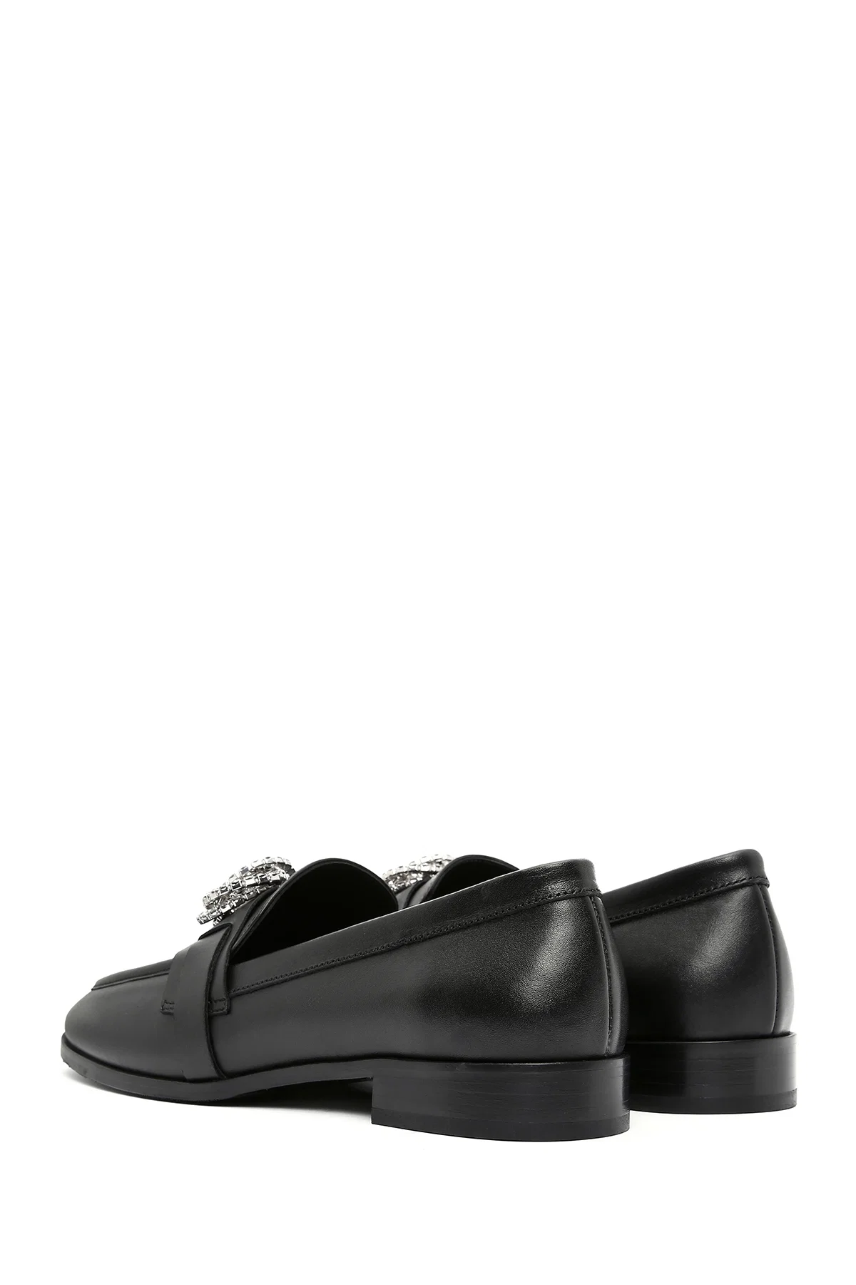 Kadın Siyah Tokalı Deri Maskülen Loafer - Image 5