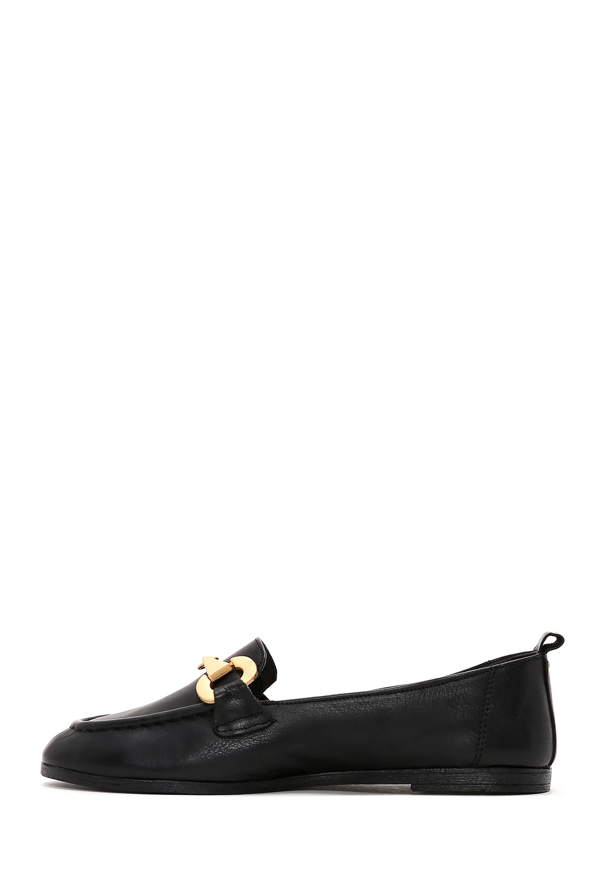 Kadın Siyah Tokalı Deri Maskülen Loafer - Image 2