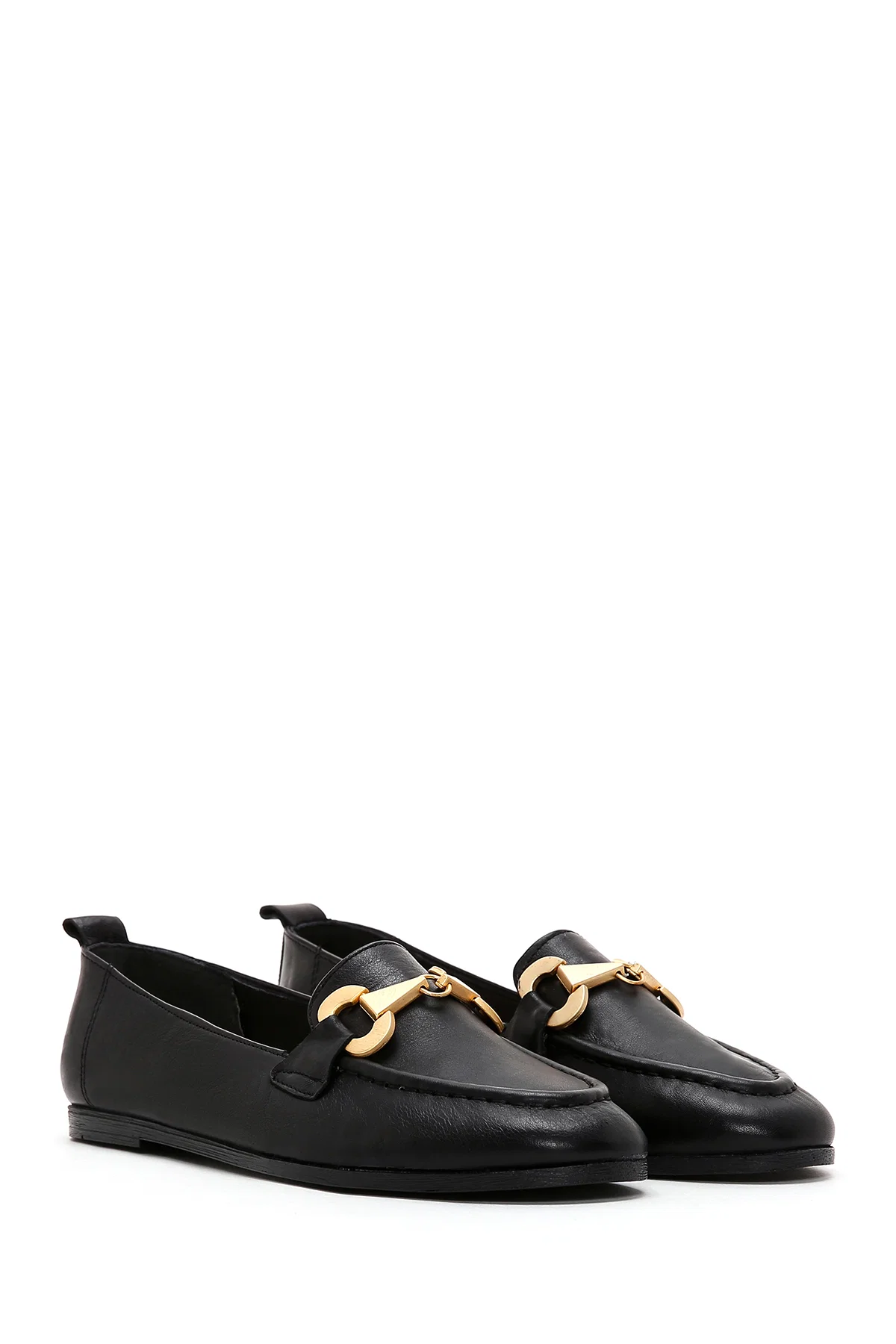 Kadın Siyah Tokalı Deri Maskülen Loafer - Image 3