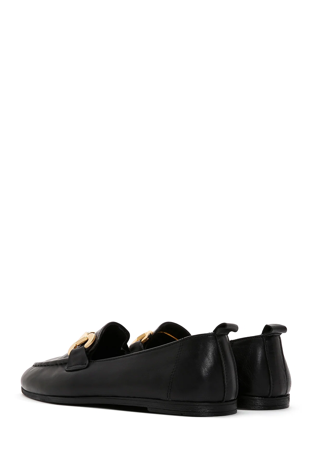 Kadın Siyah Tokalı Deri Maskülen Loafer - Image 5