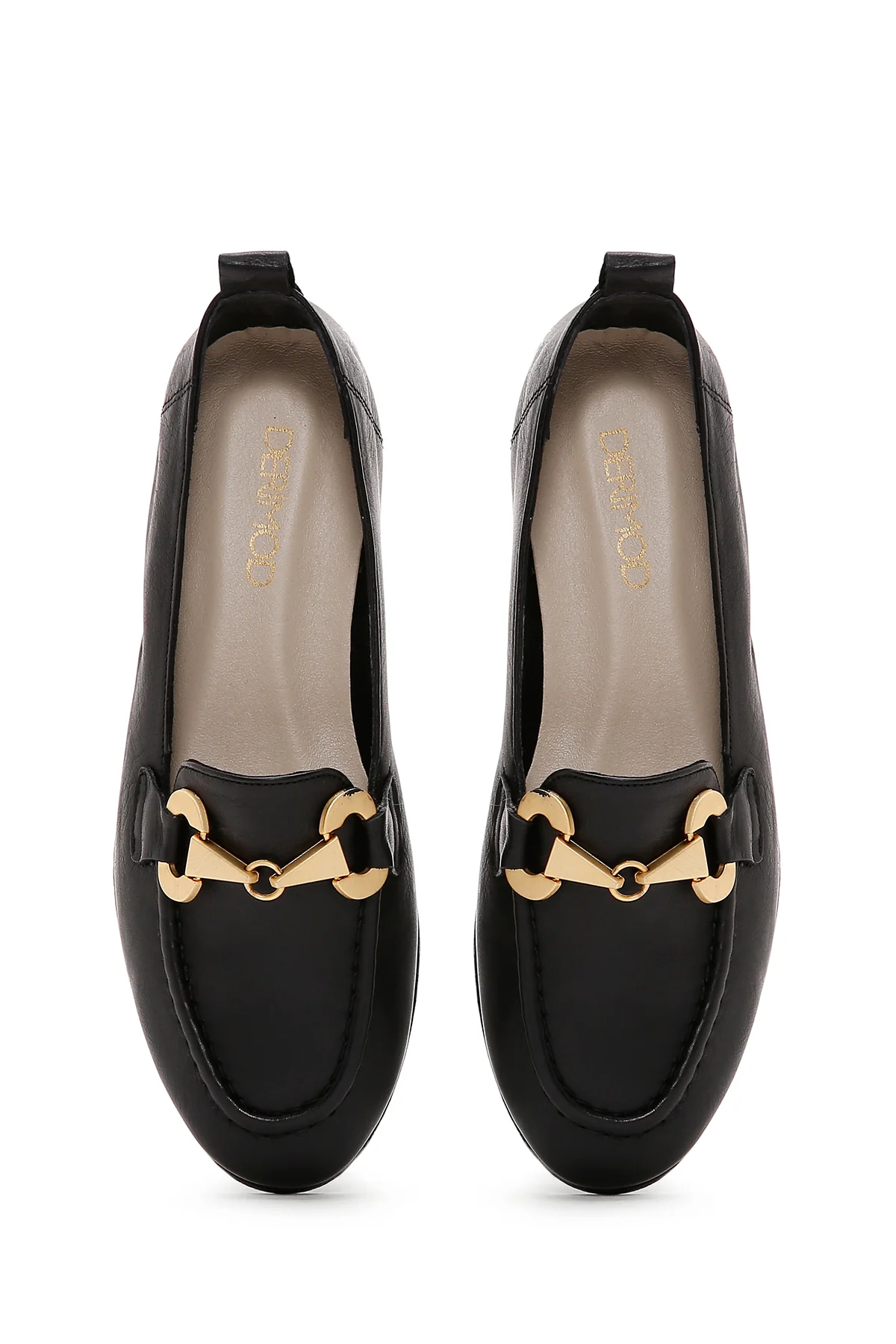 Kadın Siyah Tokalı Deri Maskülen Loafer - Image 4