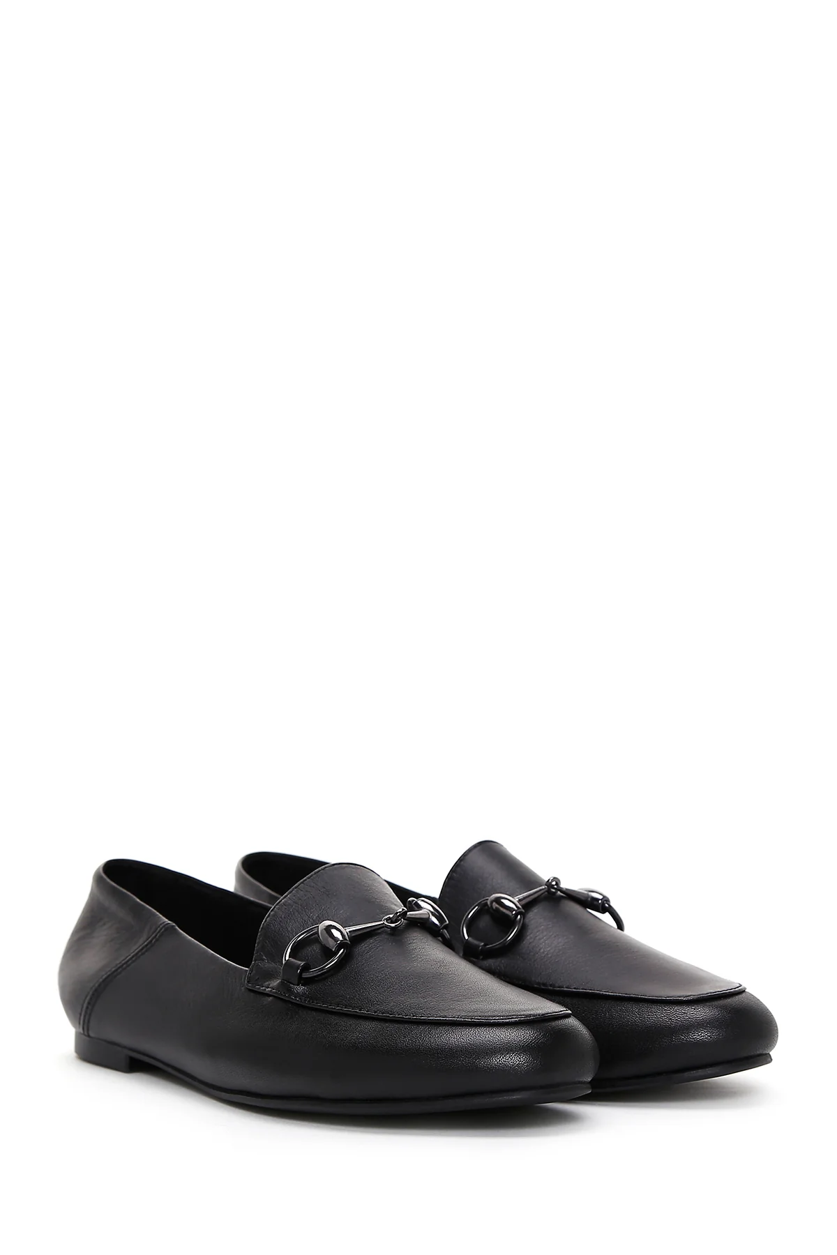 Kadın Siyah Tokalı Deri Maskülen Loafer - Image 2