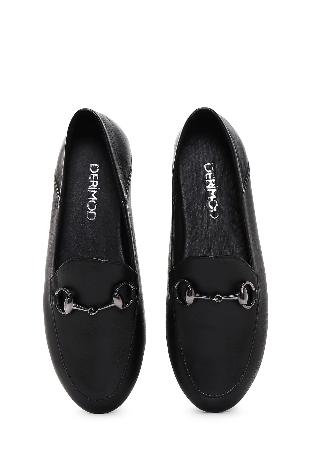 Kadın Siyah Tokalı Deri Maskülen Loafer - Image 4