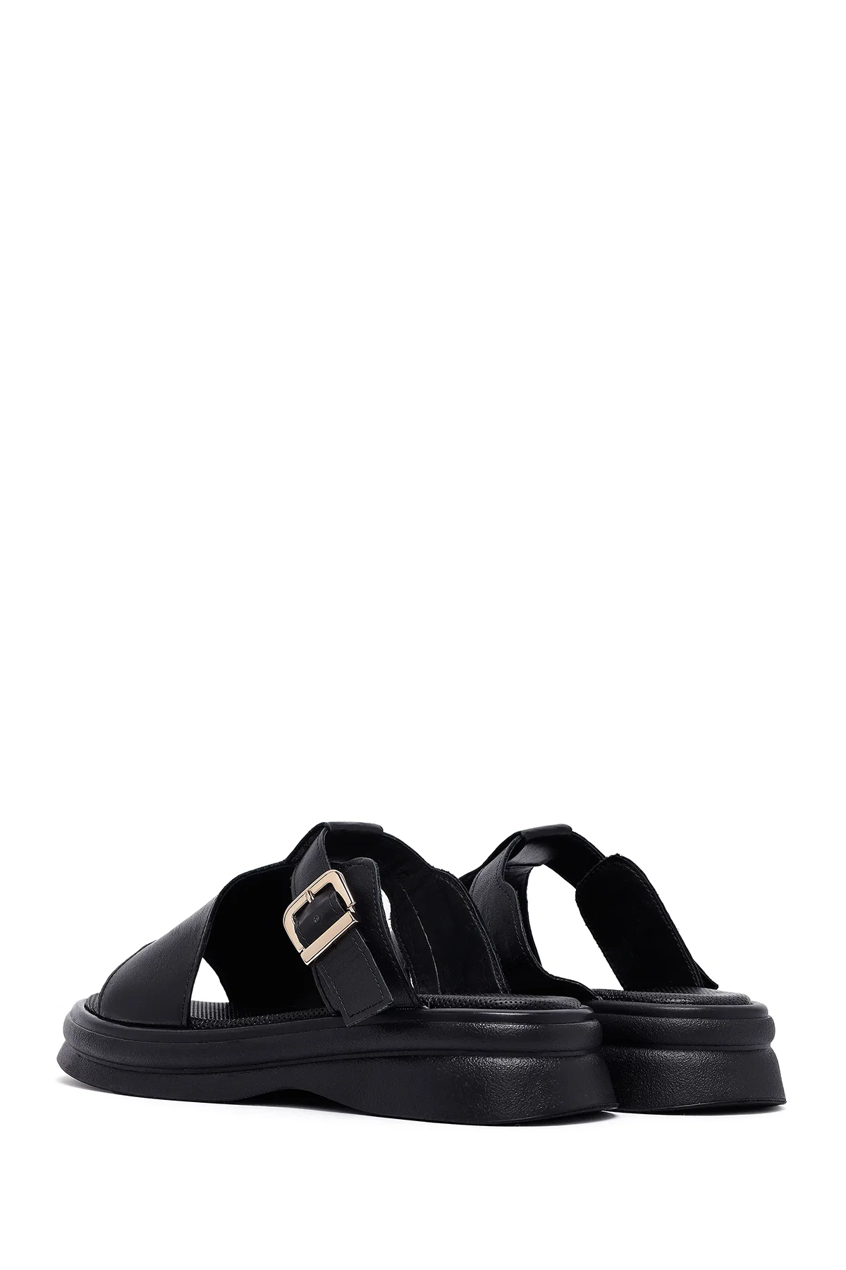 Kadın Siyah Tokalı Deri Terlik - Image 5