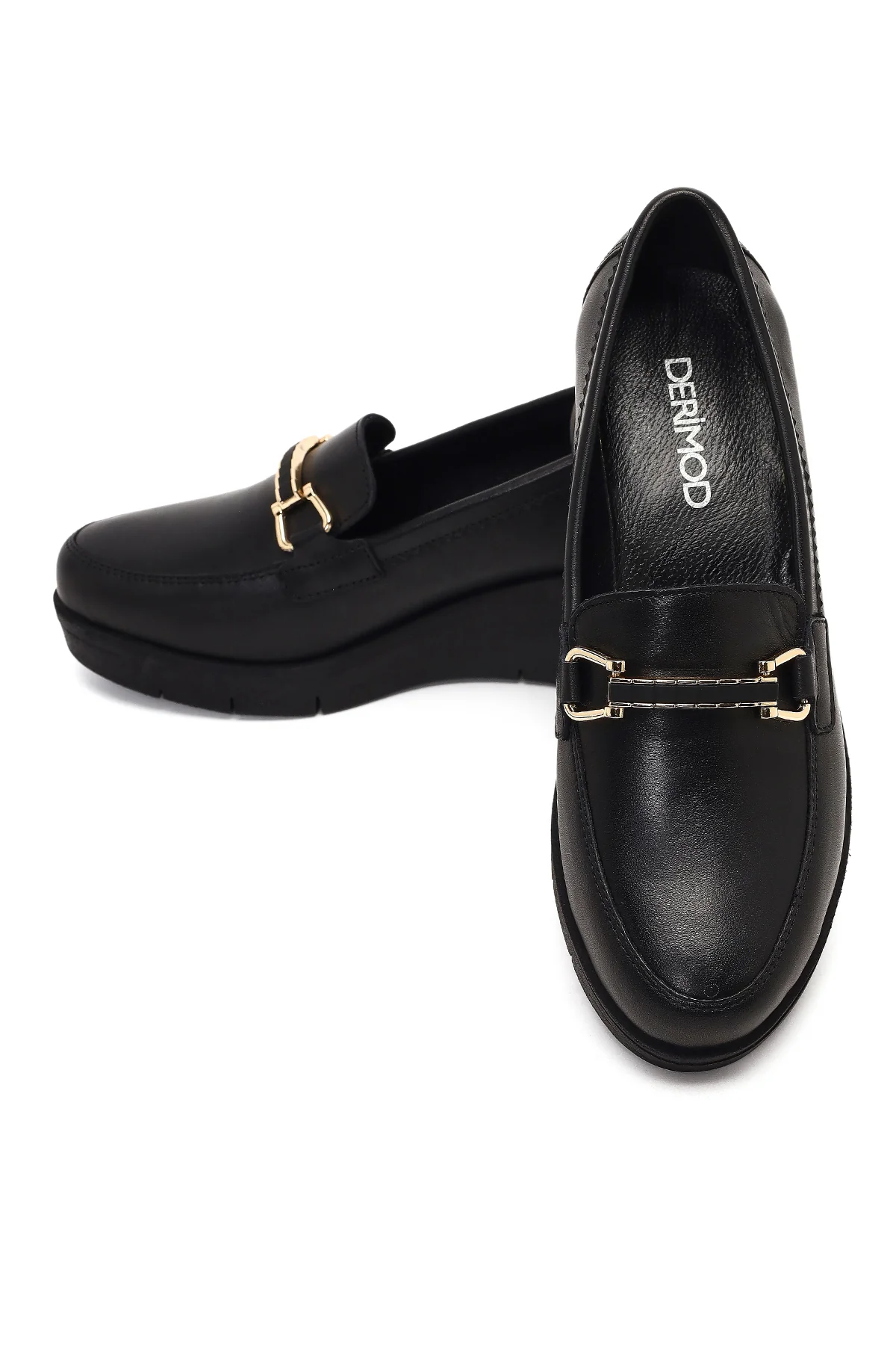 Kadın Siyah Tokalı Dolgu Topuklu Deri Comfort Loafer - Image 10