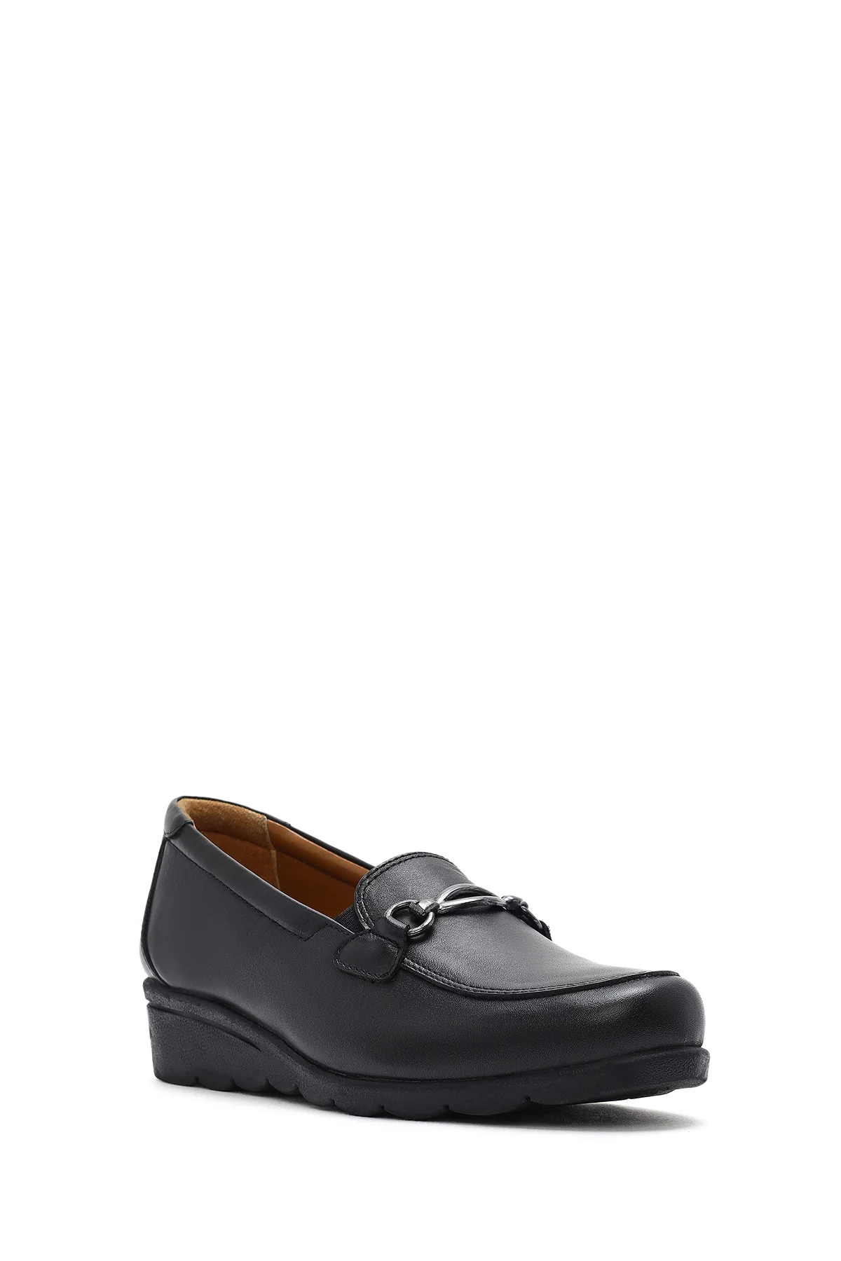 Kadın Siyah Tokalı Dolgu Topuklu Deri Comfort Loafer - Image 7