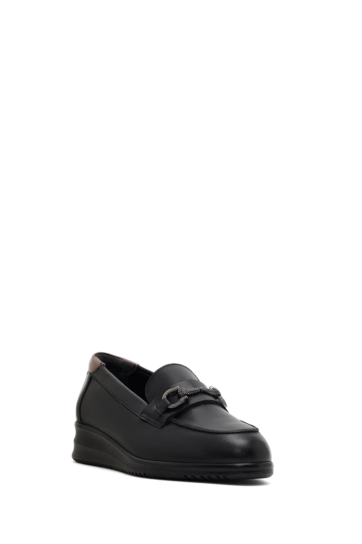 Kadın Siyah Tokalı Dolgu Topuklu Deri Comfort Loafer - Image 7
