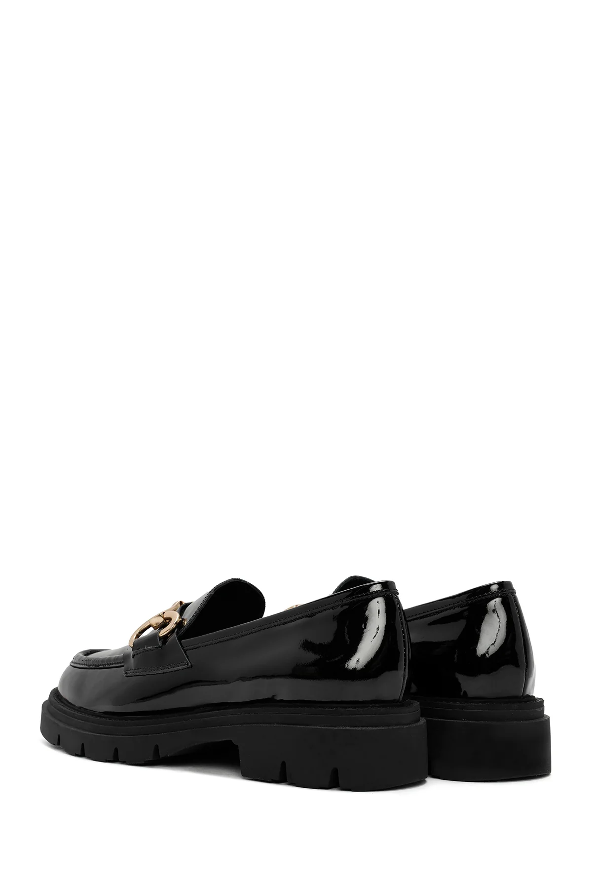 Kadın Siyah Tokalı Kalın Tabanlı Deri Maskülen Loafer - Image 5