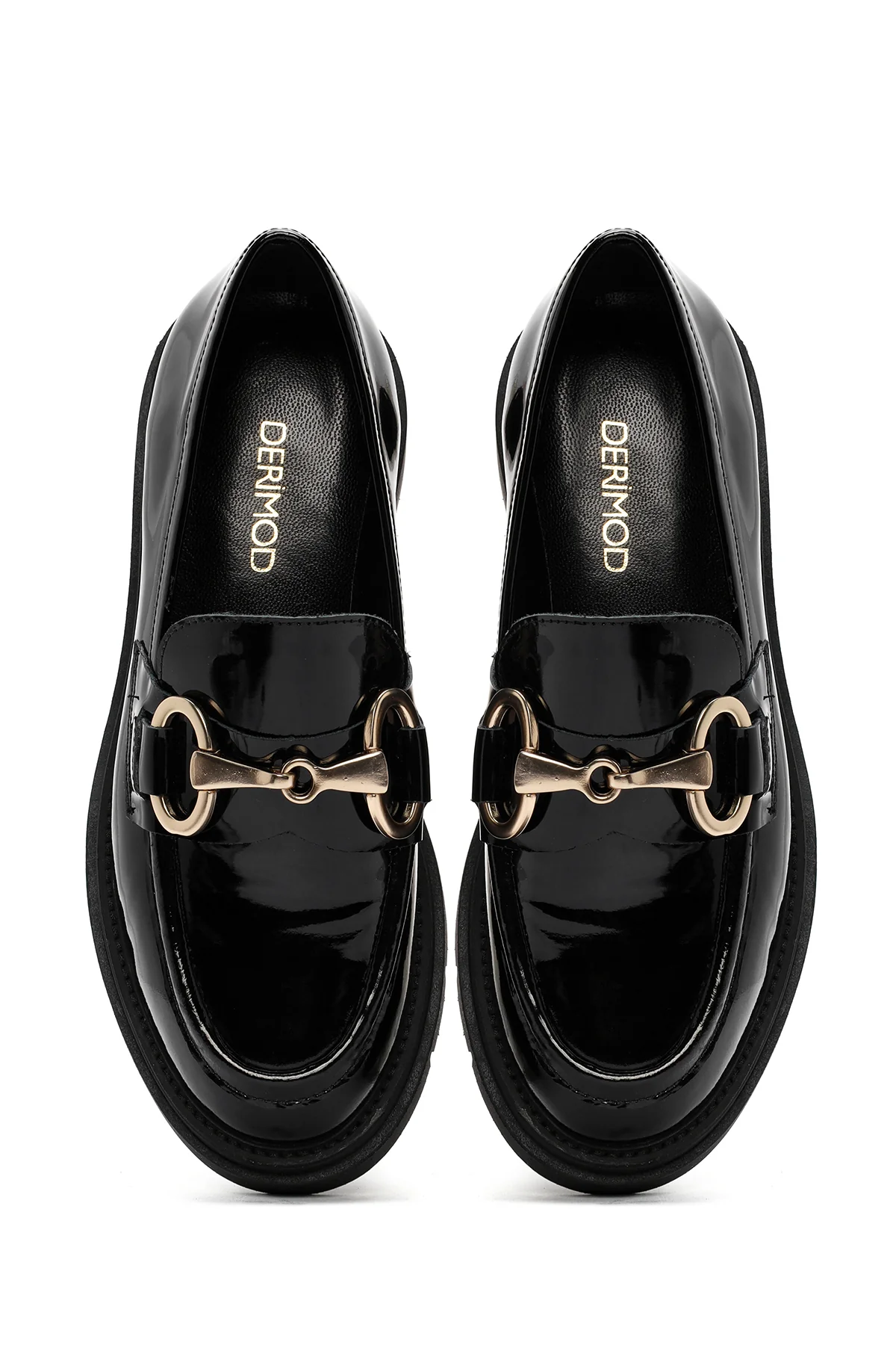 Kadın Siyah Tokalı Kalın Tabanlı Deri Maskülen Loafer - Image 7