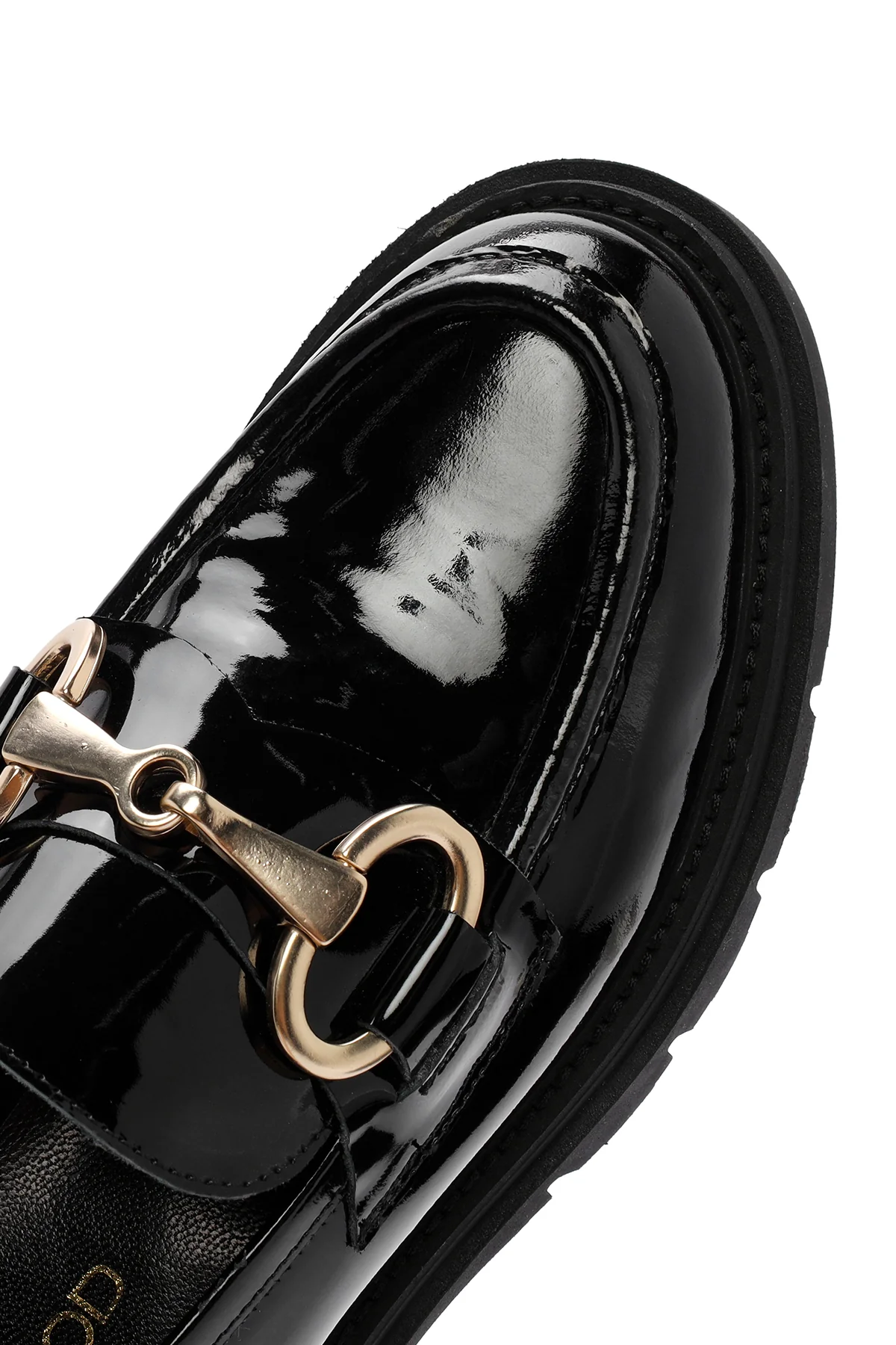 Kadın Siyah Tokalı Kalın Tabanlı Deri Maskülen Loafer - Image 9
