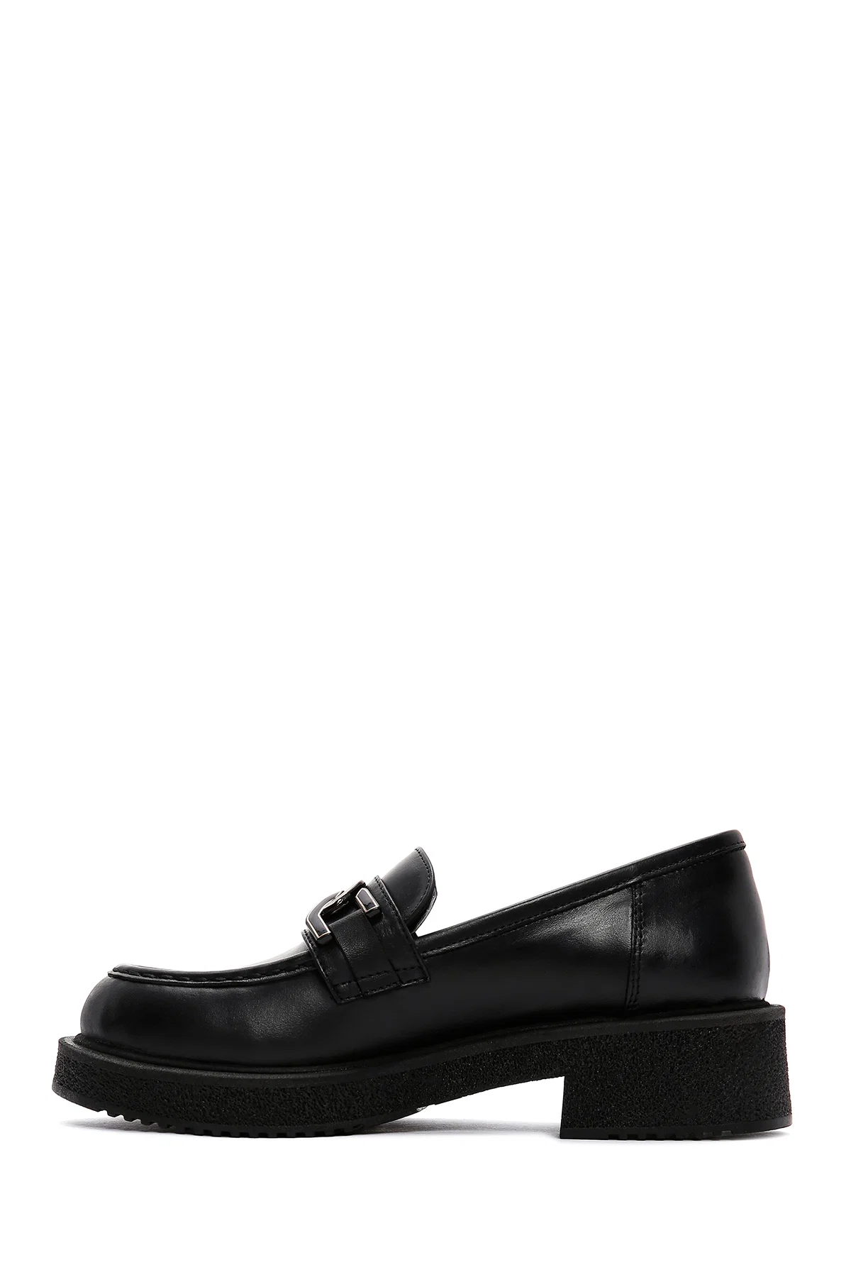 Kadın Siyah Tokalı Kalın Tabanlı Deri Maskülen Loafer - Image 2