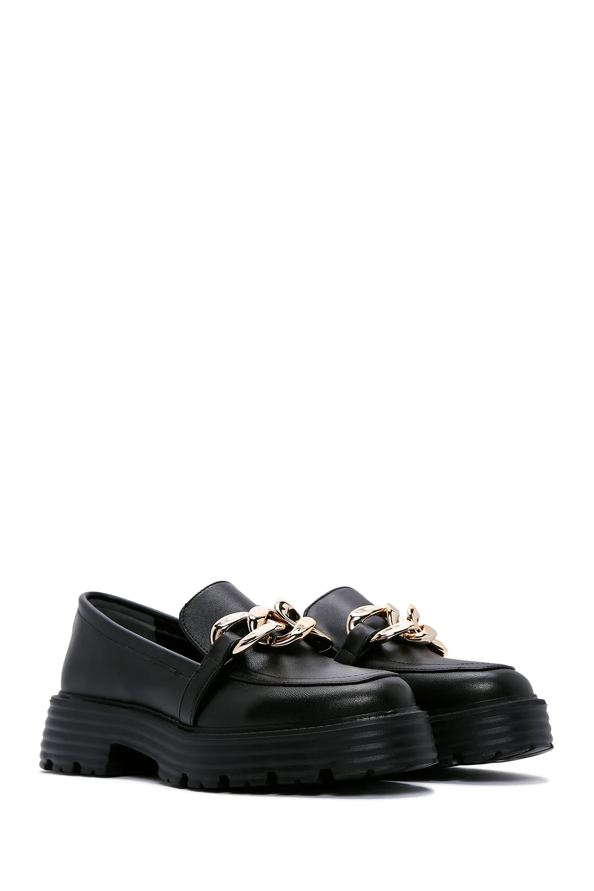 Kadın Siyah Tokalı Maskülen Loafer - Image 3
