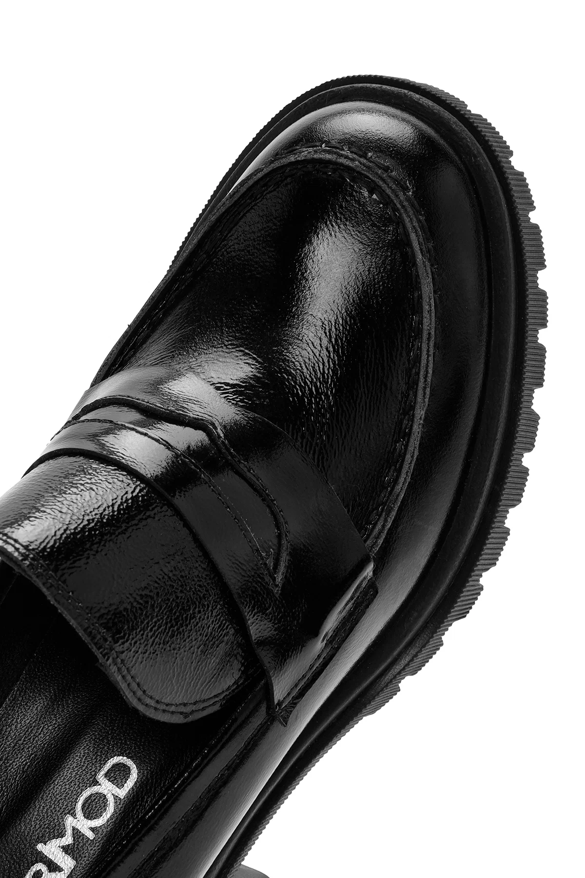 Kadın Siyah Yüksek Kalın Topuklu Rugan Deri Maskülen Loafer - Image 10