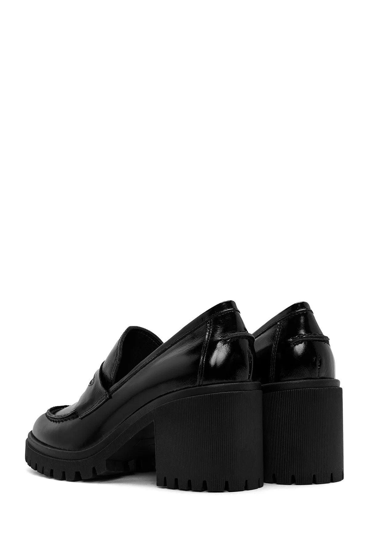 Kadın Siyah Yüksek Kalın Topuklu Rugan Deri Maskülen Loafer - Image 6