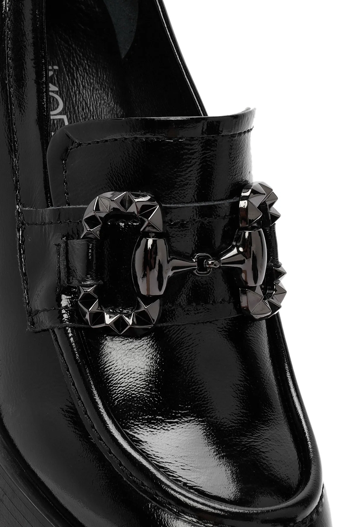 Kadın Siyah Yüksek Kalın Topuklu Rugan Deri Maskülen Loafer - Image 11