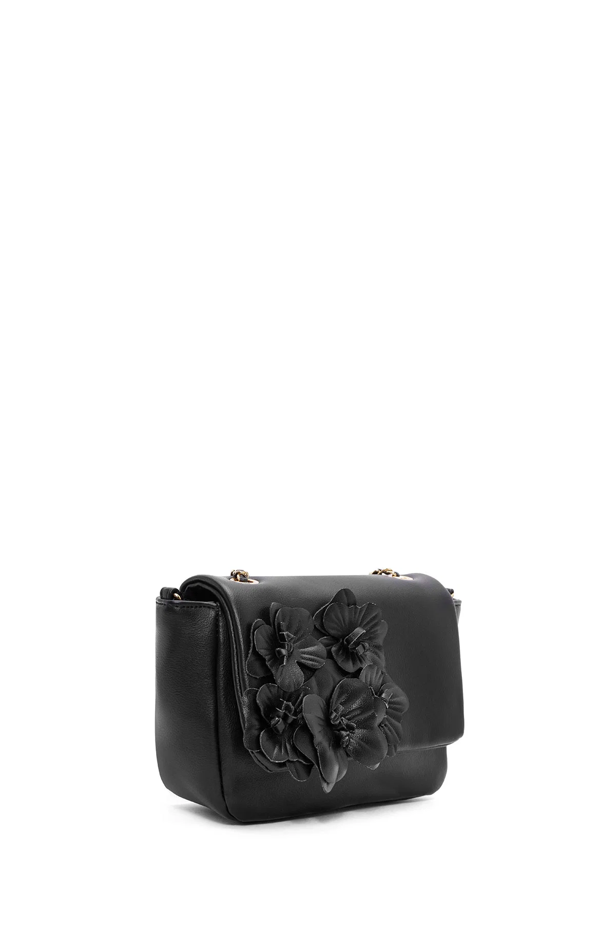 Kadın Siyah Zincir Askılı Floral Detaylı Mini Omuz Çantası - Image 5