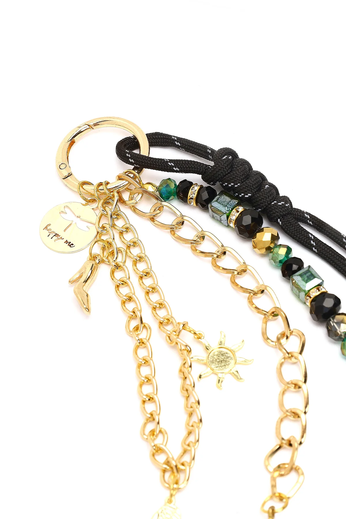 Kadın Siyah Zincir Detaylı Boncuklu Metal Charm - Image 4