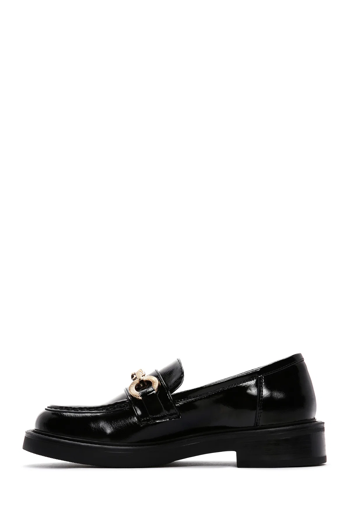 Kadın Siyah Zincir Detaylı Deri Maskülen Loafer - Image 2