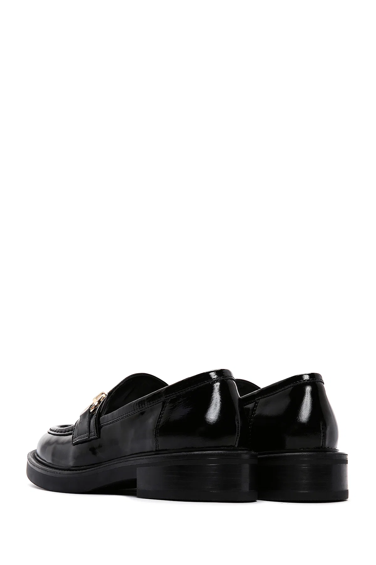 Kadın Siyah Zincir Detaylı Deri Maskülen Loafer - Image 5