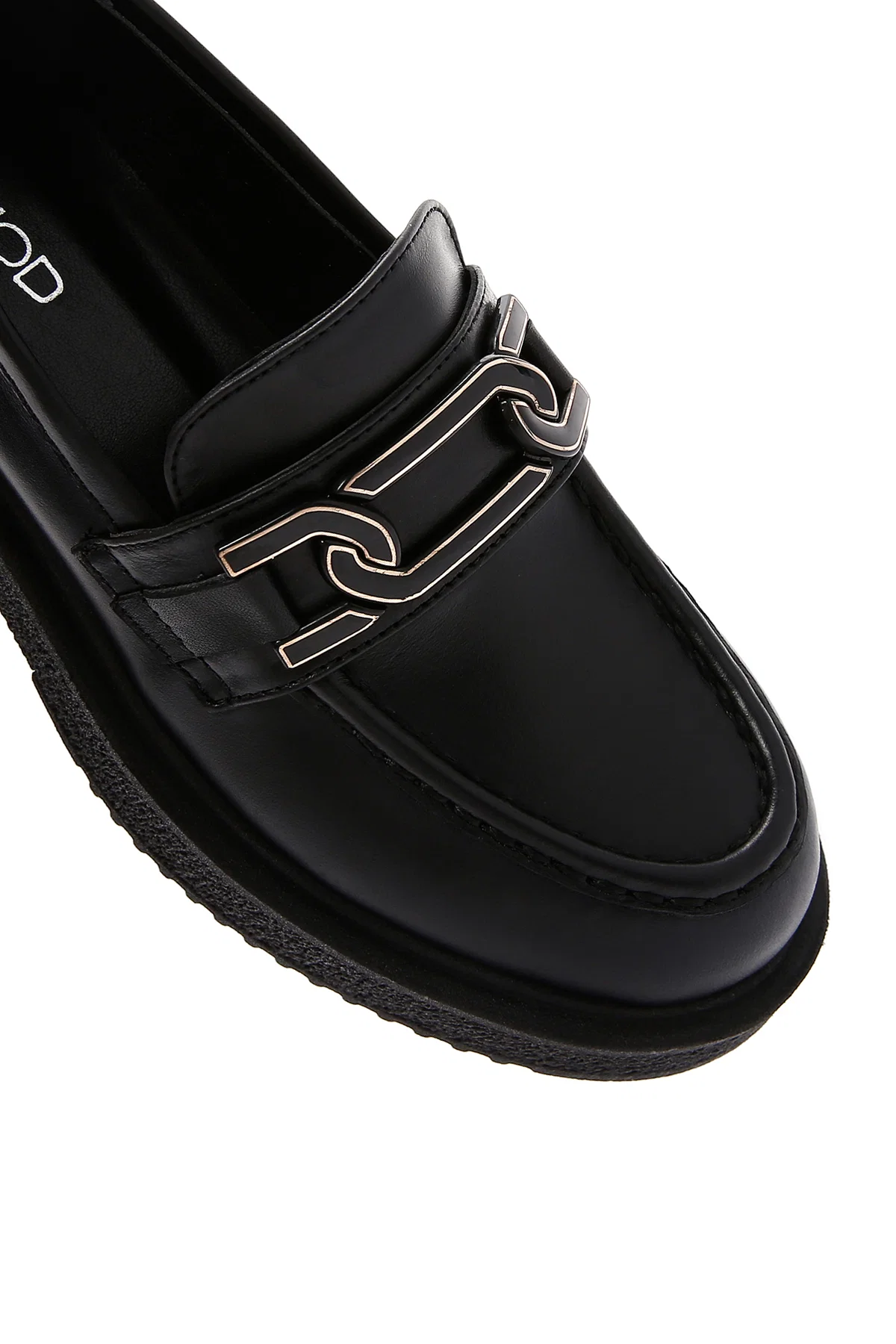 Kadın Siyah Zincir Detaylı Deri Maskülen Loafer - Image 8