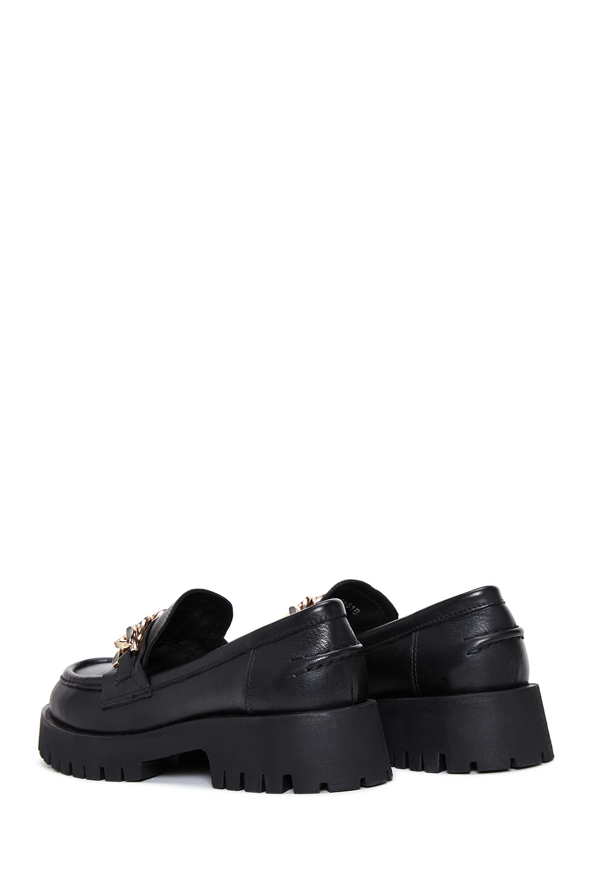 Kadın Siyah Zincir Detaylı Kalın Tabanlı Deri Casual Loafer - Image 4