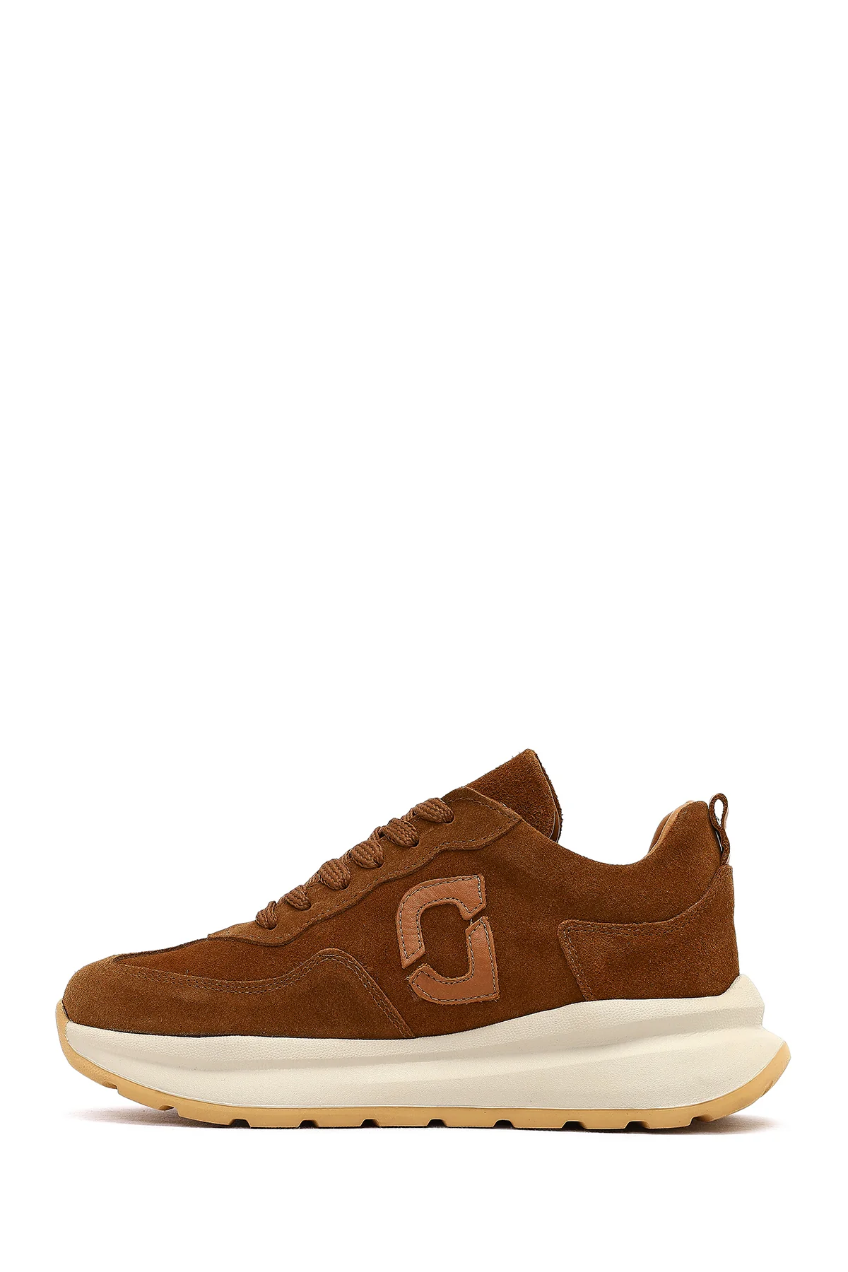 Kadın Taba Bağcıklı Kalın Tabanlı Süet Deri Sneaker - Image 2