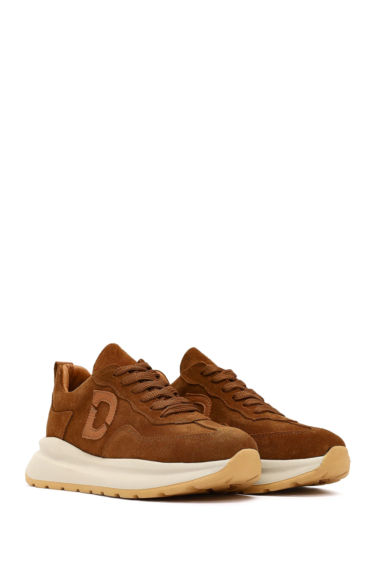 Kadın Taba Bağcıklı Kalın Tabanlı Süet Deri Sneaker - Image 3