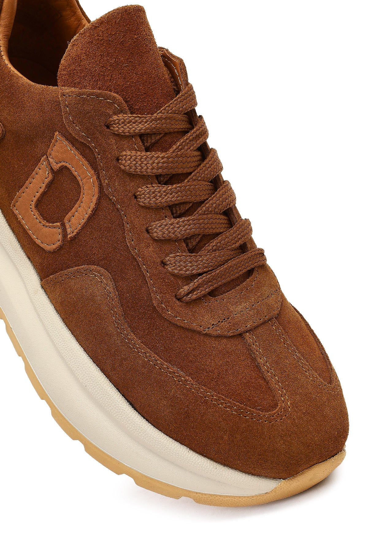 Kadın Taba Bağcıklı Kalın Tabanlı Süet Deri Sneaker - Image 9